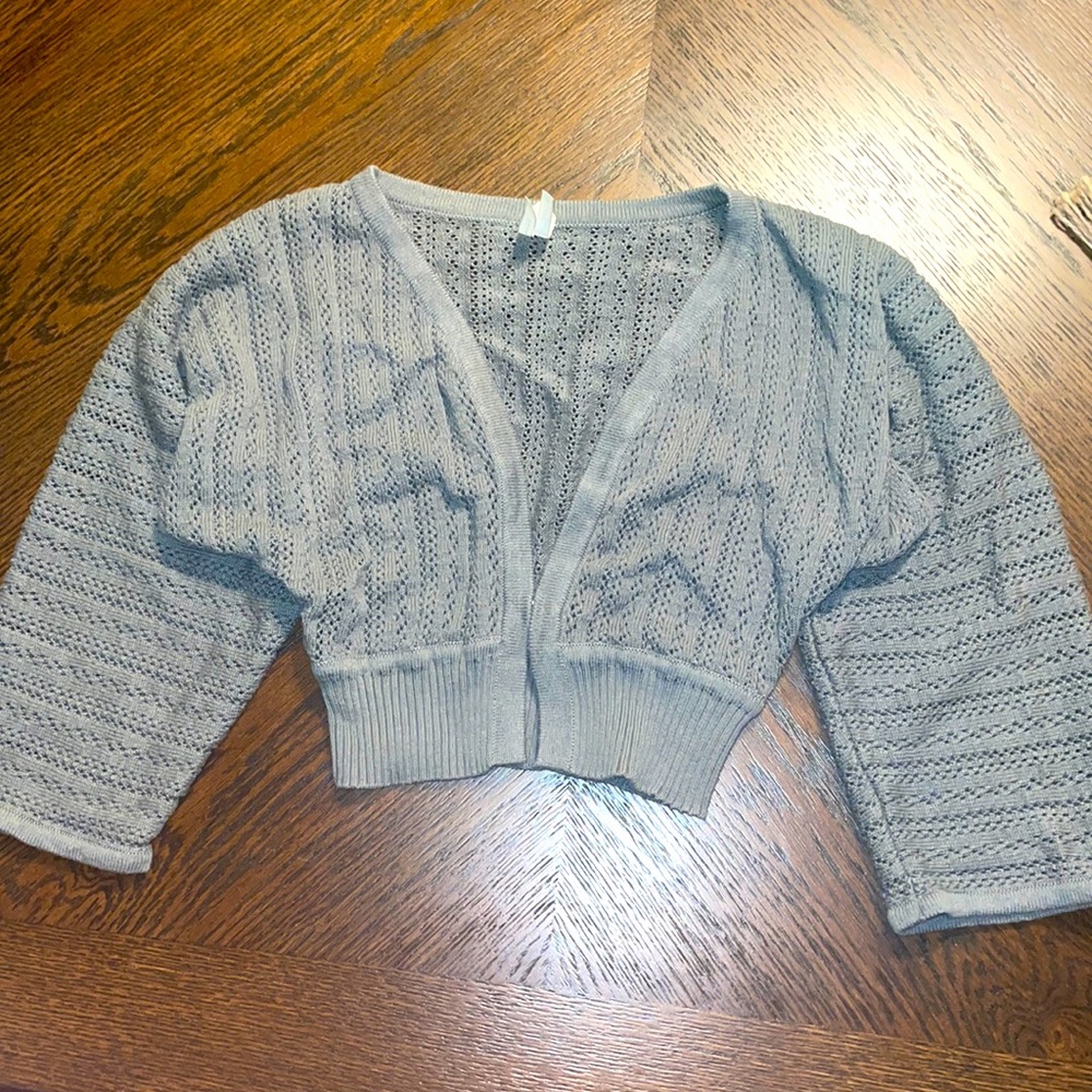 Gray Fossil Knit Crop balloon sleeve Y2K Style Sweater size Medium